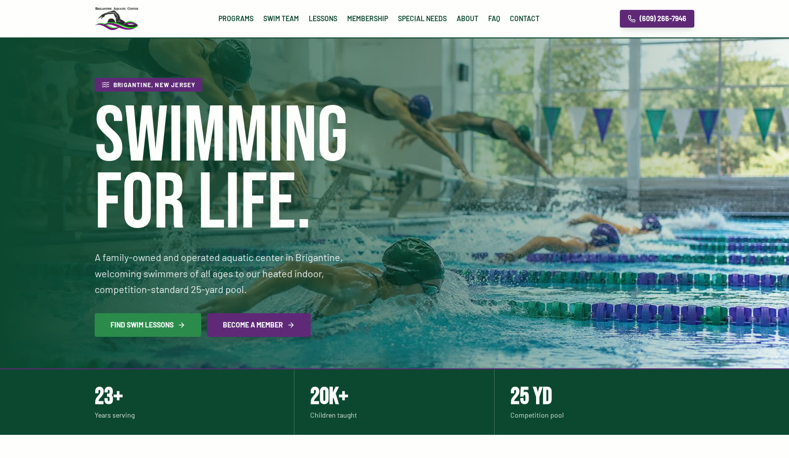 Homepage of the Brigantine Aquatic Center website