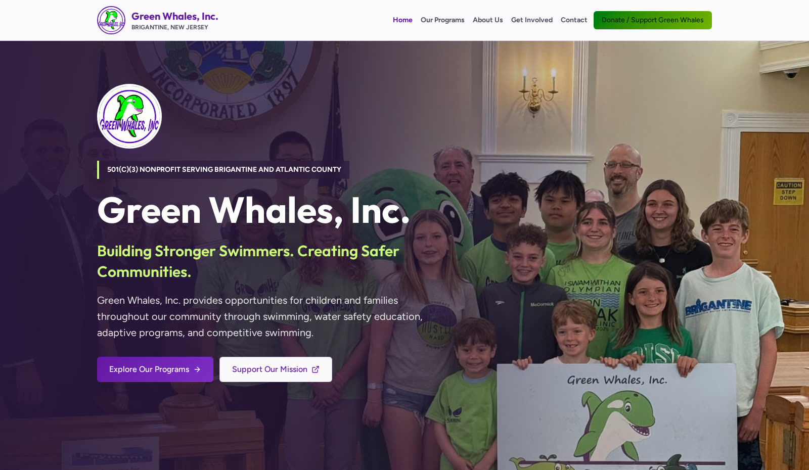 Homepage of the Green Whales, Inc. website